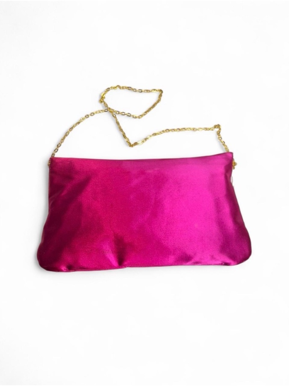 VTG 90s Hot Pink Satin Evening Clutch w/ Pristine Gold Chain Strap Barbiecore - Picture 2 of 9